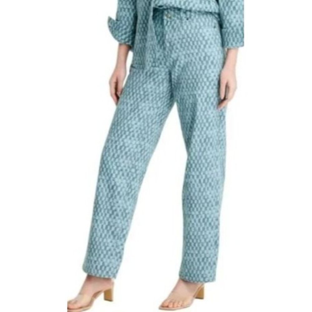 NWT Future Collective Straight Leg Jeans in Turquoise‎ Blue Checker Print Size 4